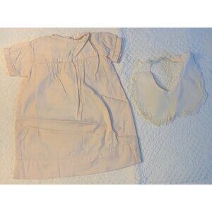Vintage Baby Dress & Lace Trim Bib Set Cream 11.5"x9" Adorable Antique Look